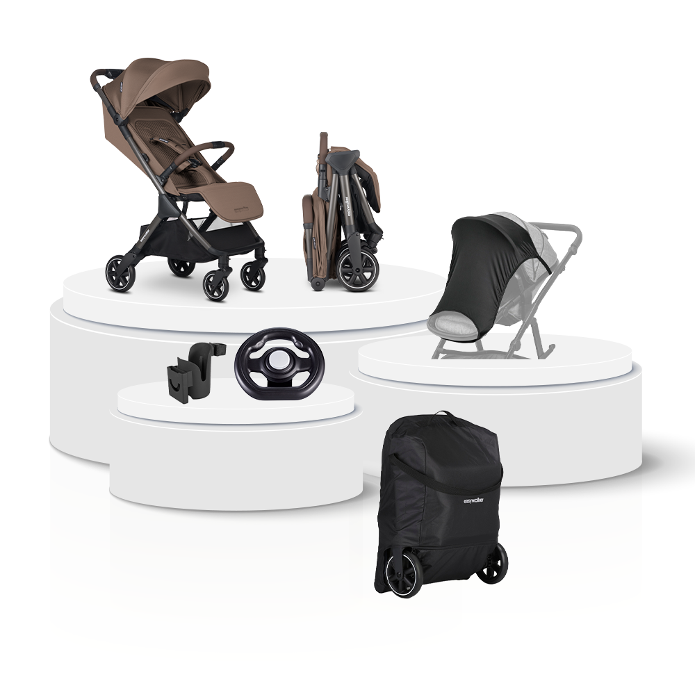 Buggy Easywalker Jackey NXT Chestnut Brown Total Package Deal incl. Transporttas, Cupholder, Stuurtje & Zonnescherm