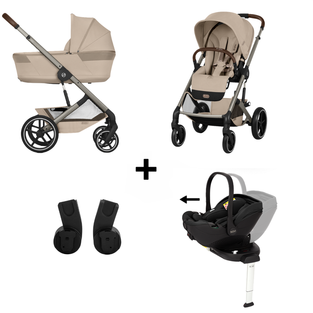 Kinderwagen Cybex Balios S Lux Almond Beige/Beige incl. Foldable Carrycot + Autostoel Joy Glide 360° All Black & Base