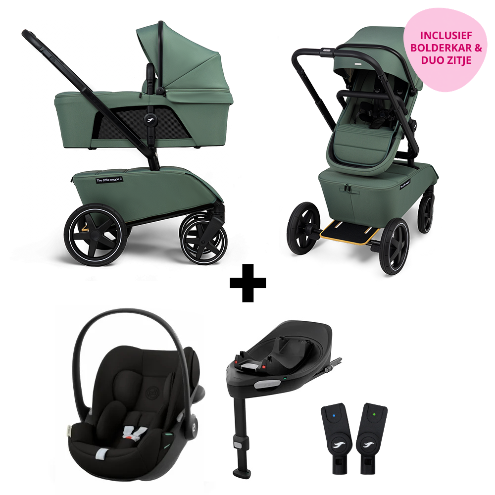Kinderwagen The Jiffle Wagon 2+ Plus Pine + Autostoel Cloud G3, Base, Adapterset & Bolderkar- en Duozitje