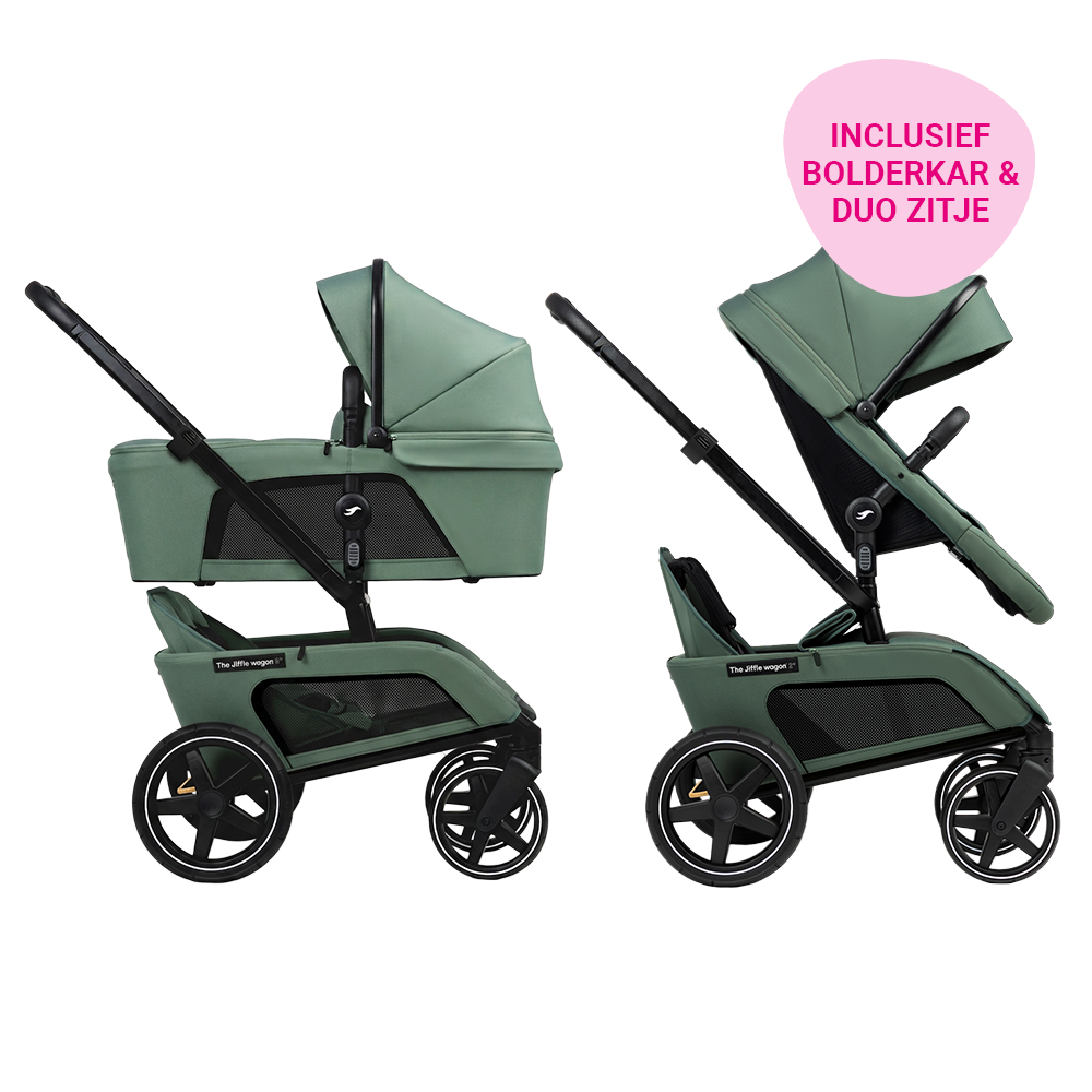 Set | Kinderwagen The Jiffle Wagon 2+ Plus Pine + GRATIS Bolderkarzitje & Duozitje