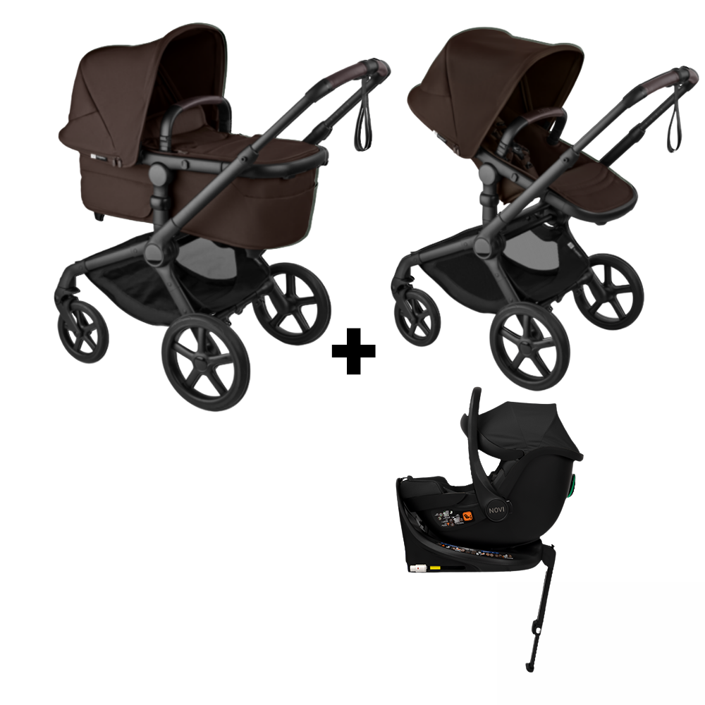 Kinderwagen Bugaboo Fox5 Renew Compleet Black/Cacao Brown met Autostoel Jacky Pro 360° V2 & Base