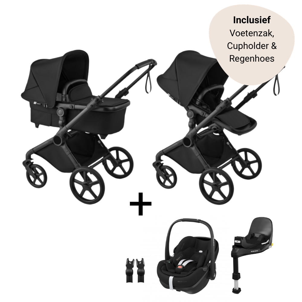 Kinderwagen Bugaboo Cub Black/Heritage Black met Autostoel Pebble 360° Pro2, Base Slide Tech & Accessoires