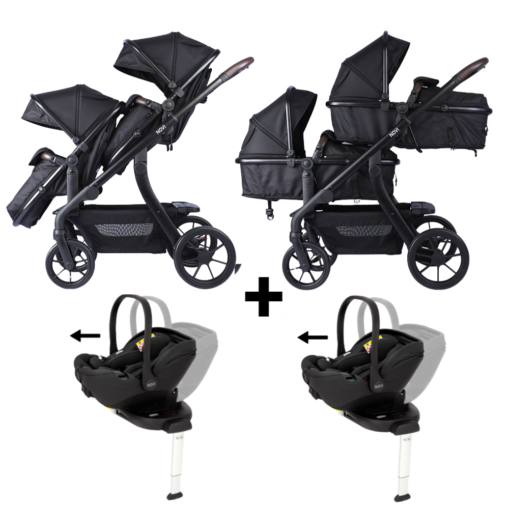 Kinderwagen Novi Pacific Premium Duo Solid Black + Autostoel Joy Pro Glide 360° & Base 2 st.