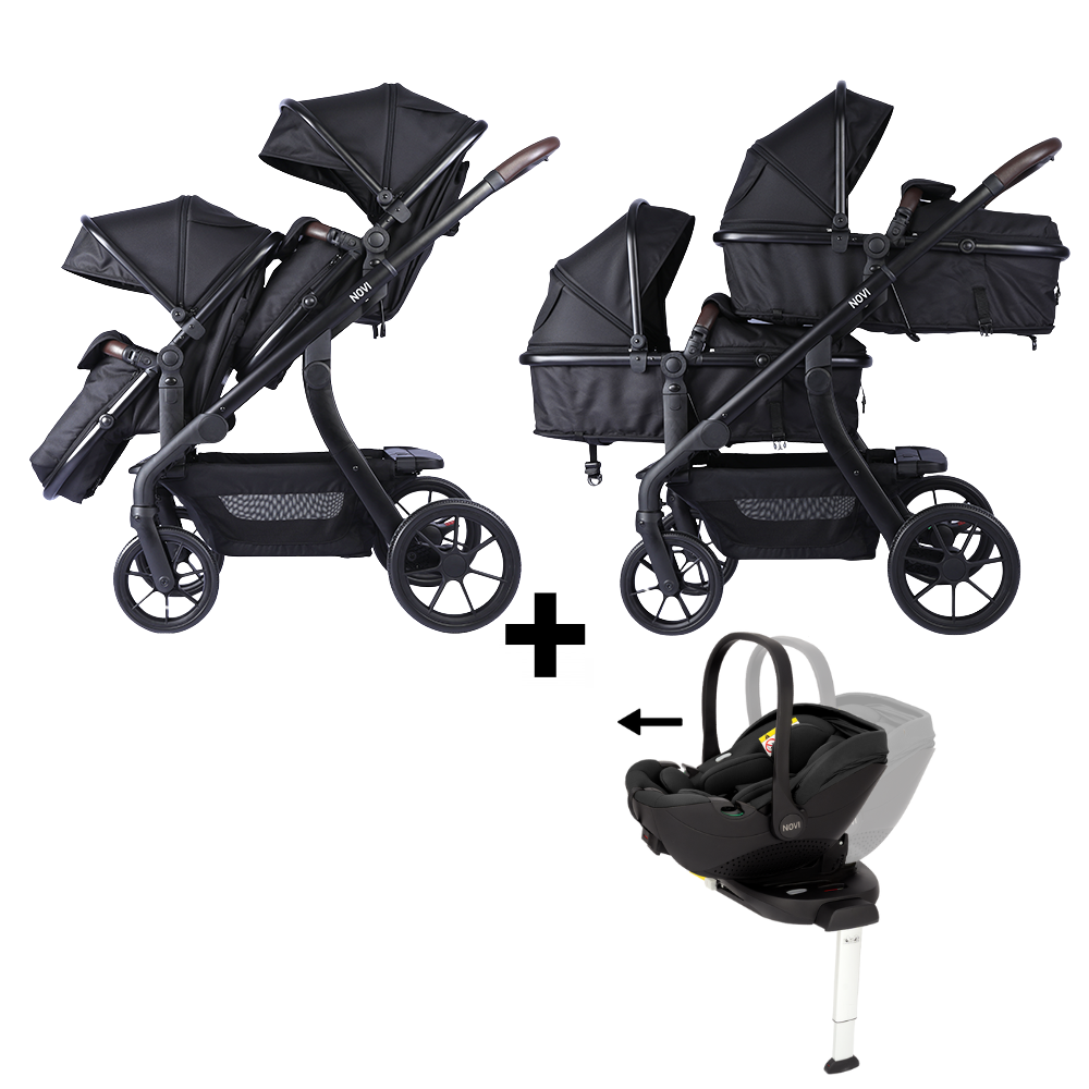 Kinderwagen Novi Pacific Premium Duo Solid Black + Autostoel Joy Pro Glide 360° & Base