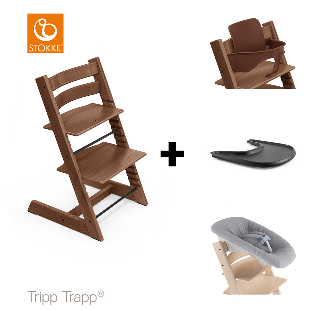 SET | Kinderstoel Stokke® Tripp Trapp® Warm Brown met Newbornset & Babyset & Eetblad