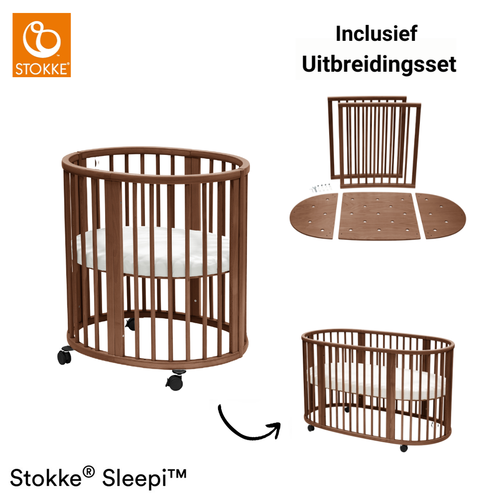 Set | Mini Bed Stokke® Sleepi™ Warm Brown incl. Matras Mini & Matras Ledikant & Sleepi™ Uitbreidingsset