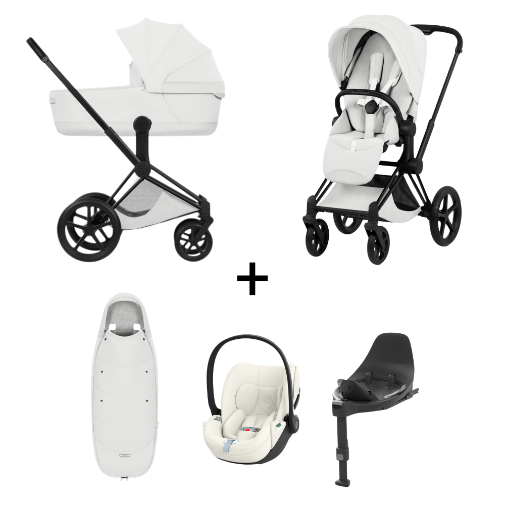 Kinderwagen Cybex Priam 5 Style Off White/Light Beige incl. Foldable Carrycot met Autostoel Cloud T Plus, Base & Voetenzak