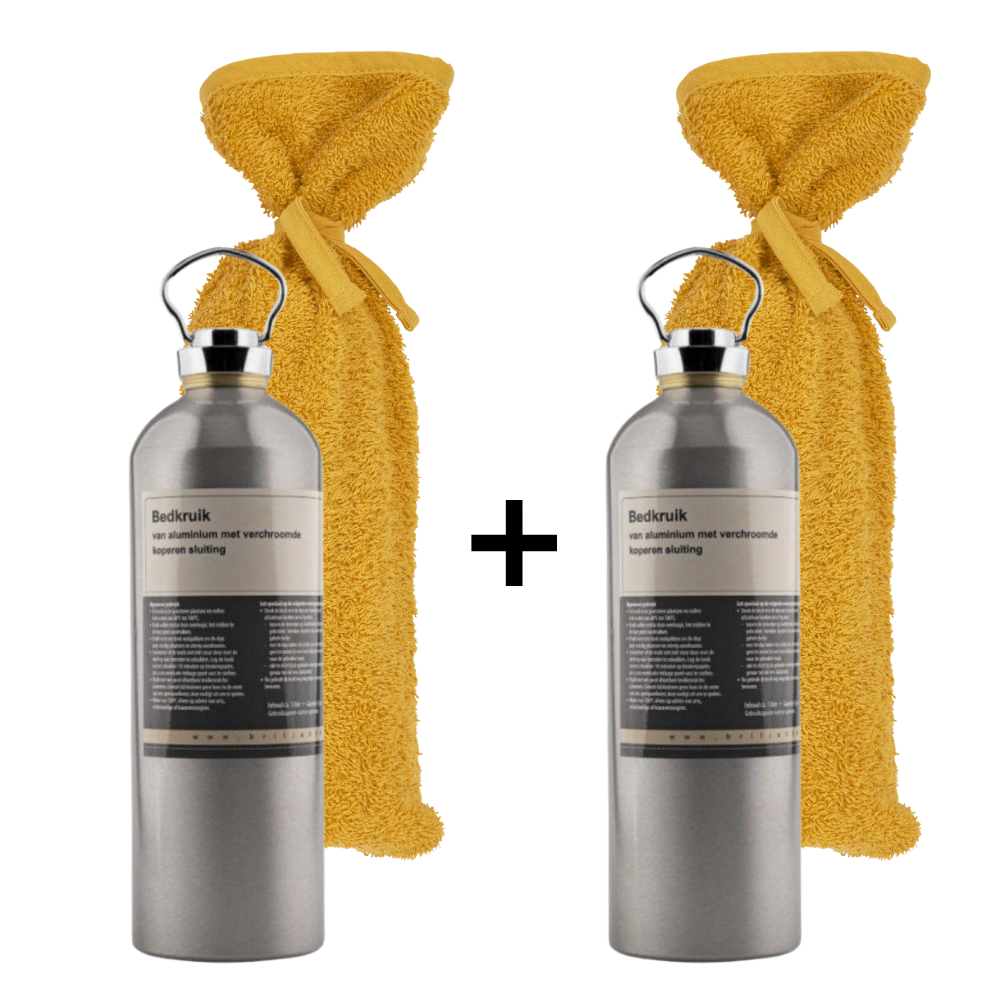 Set | Kruik Briljant Baby Aluminium met Kruikenzak Meyco Basic Badstof Honey Gold 2st