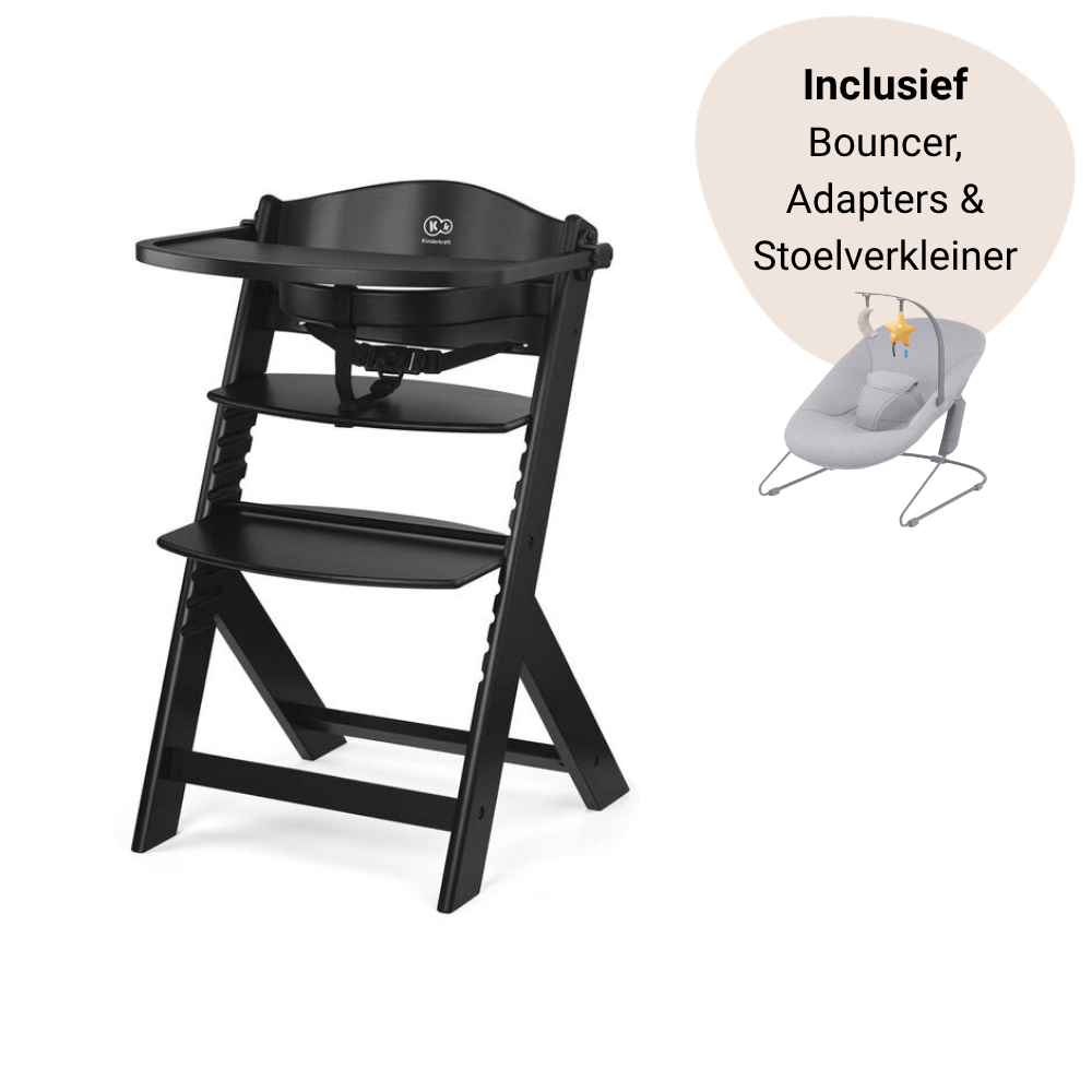 Kinderstoel Kinderkraft Enock 3-in-1 Black met Bouncer, Adapterset & Stoelverkleiner