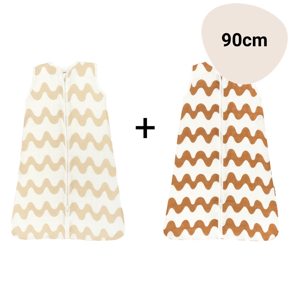Set | 2x Slaapzak Little Boo Hydrofiel - Big Wavy Sand + Big Wavy Brown 90cm