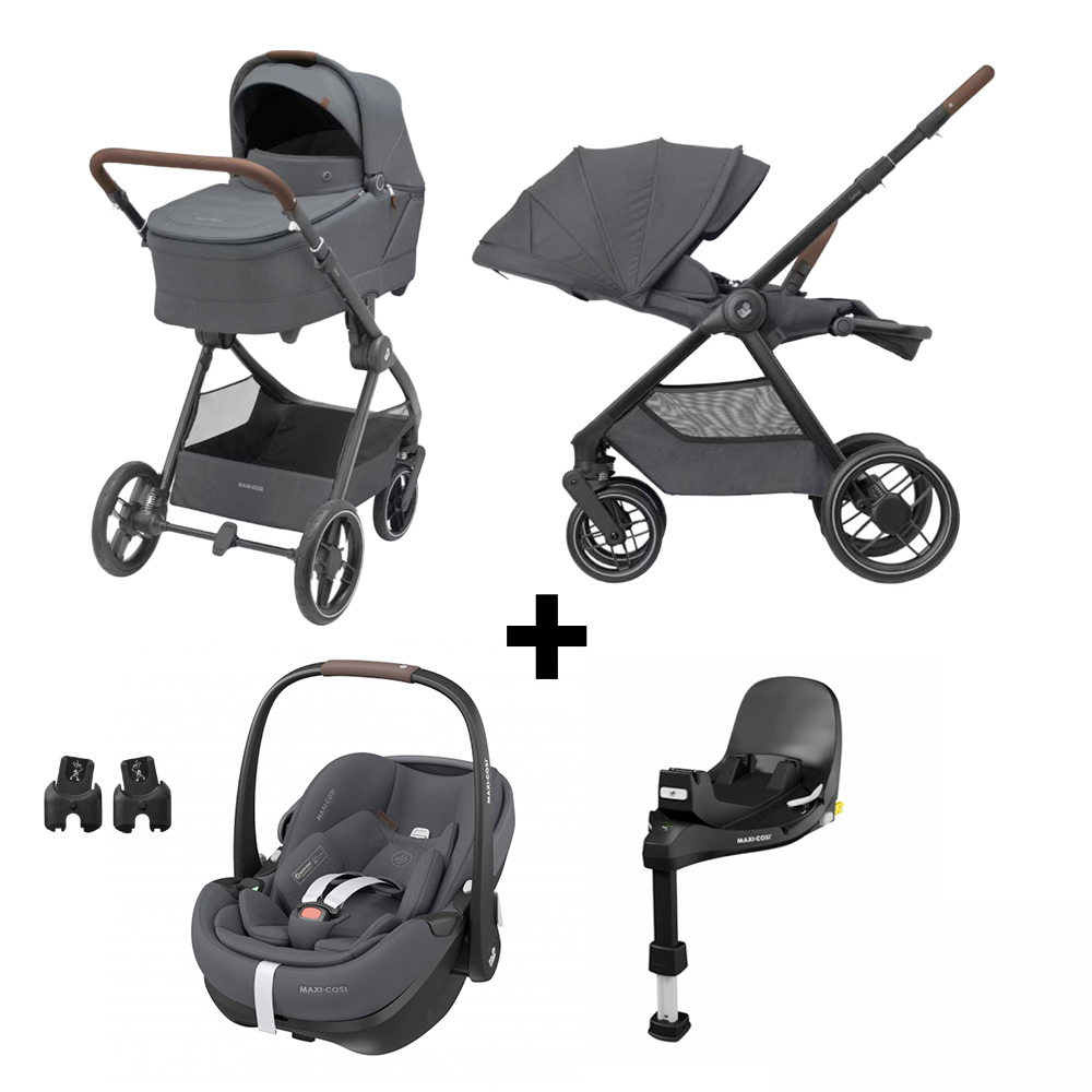 Kinderwagen Maxi-Cosi Oxford Plus Twillic Graphite met Autostoel Pebble 360° Pro2, Base Slide Tech & Adapterset