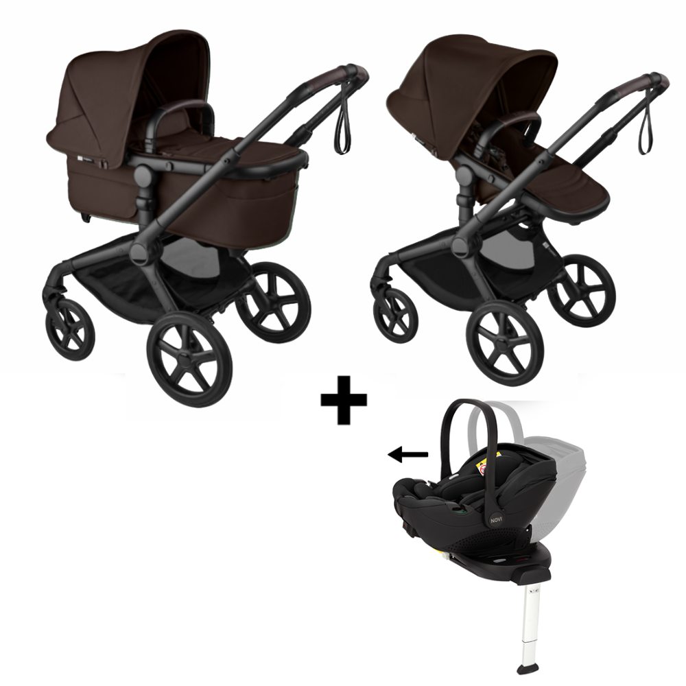 Kinderwagen Bugaboo Fox5 Renew Compleet Black/Cacoa Brown met Autostoel Joy Glide 360° & Base