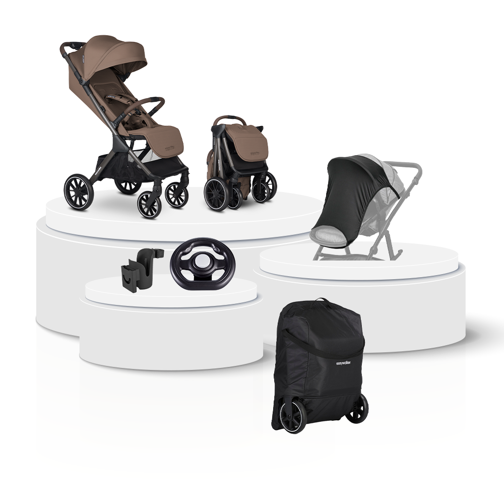 Buggy Easywalker Jackey XL NXT Chestnut Brown Total Package Deal incl. Transporttas, Cupholder, Stuurtje & Zonnescherm