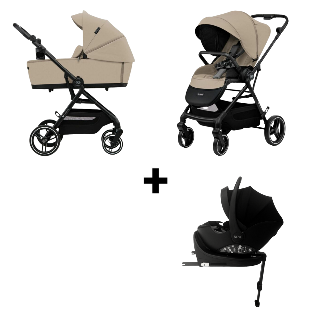 Kinderwagen Kinderkraft Yoxi 2 in 1 Sand Beige + Autostoel Jacky V2 Pro 360° & Base