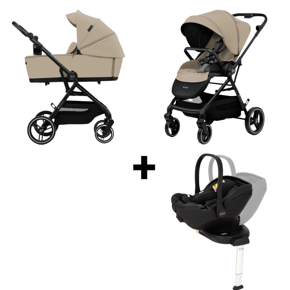 Kinderwagen Kinderkraft Yoxi 2 in 1 Sand Beige + Autostoel Joy Glide 360° & Base