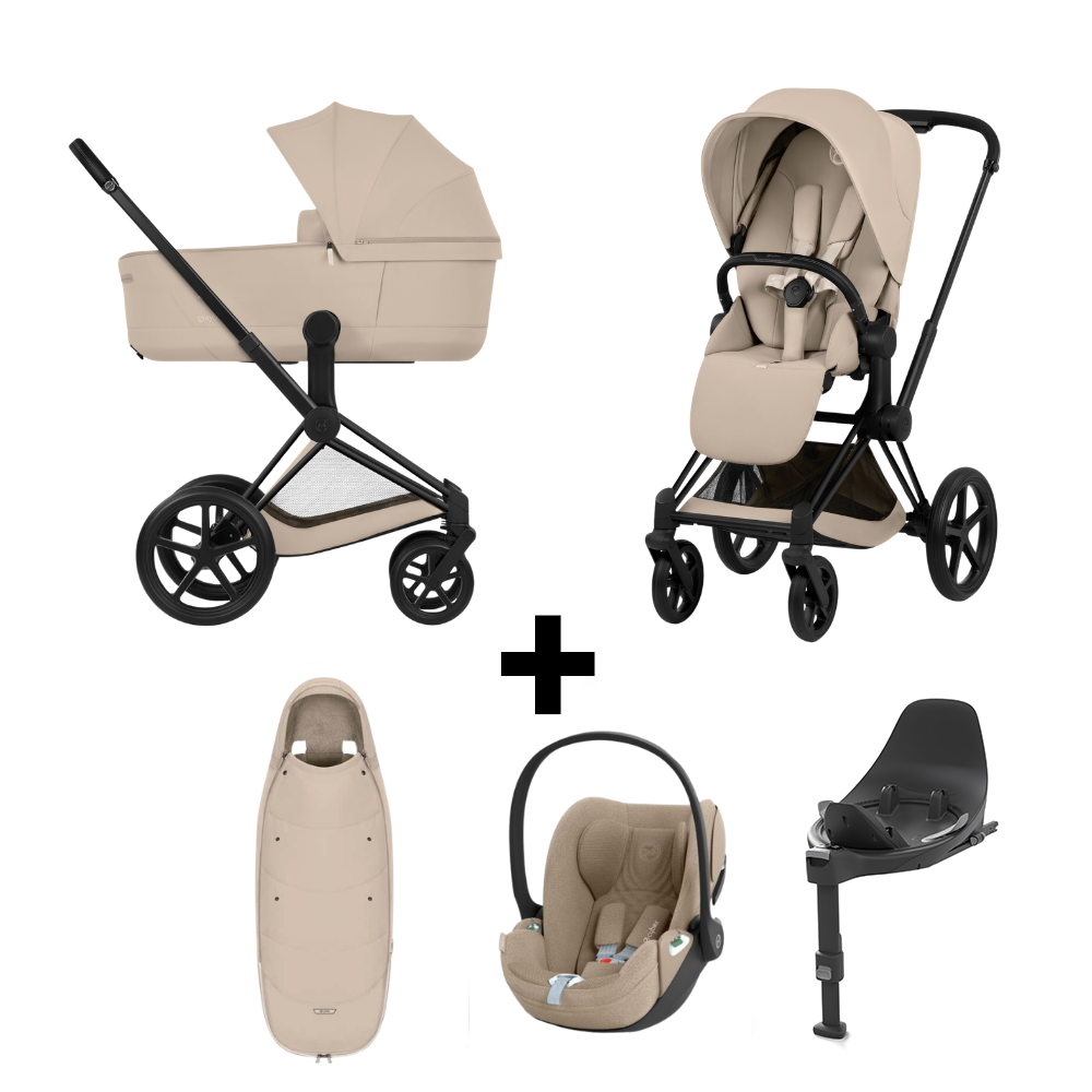 Kinderwagen Cybex Priam 5 Comfort Cozy Beige One Box met Autostoel Cybex Cloud T I-Size Plus & Base T en Voetenzak