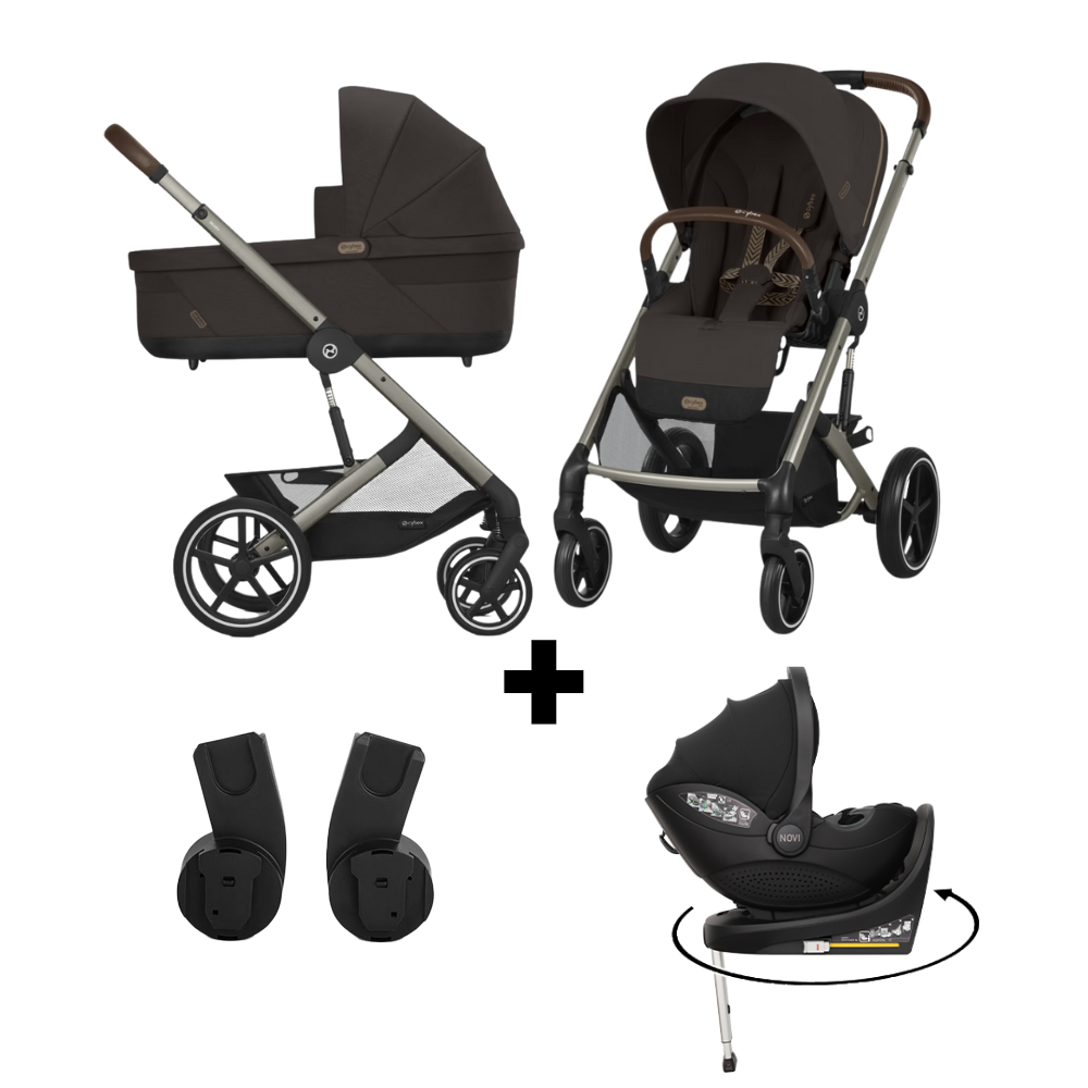 Kinderwagen Cybex Balios S Lux Chocolate Brown/Brown + Autostoel Joy Glide 360° All Black & Base