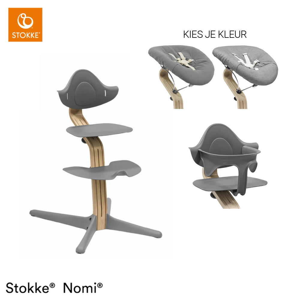 Kinderstoel Stokke® Nomi Grey/Oak incl. Newbornset en + Babyset