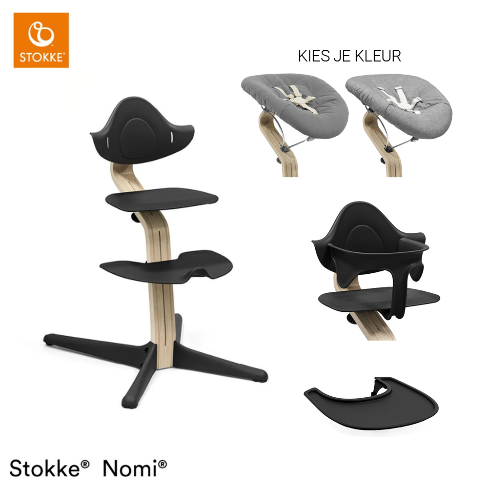 Set Compleet | Kinderstoel Stokke® Nomi Black/Natural incl. Newbornset en Eetblad + Babyset