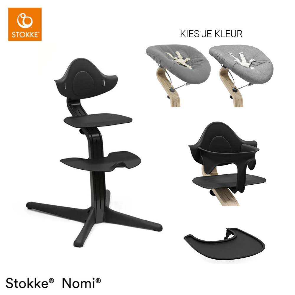 Set Compleet | Kinderstoel Stokke® Nomi Black/Black incl. Newbornset en Eetblad + Babyset