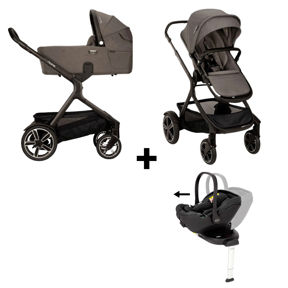 Kinderwagen Nuna DEMI Next Thunder + Autostoel Joy Glide 360° All Black & Base