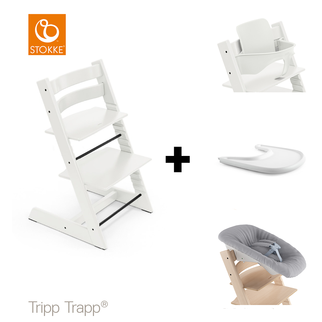 SET | Kinderstoel Stokke® Tripp Trapp® White met Newbornset & Eetblad + Babyset