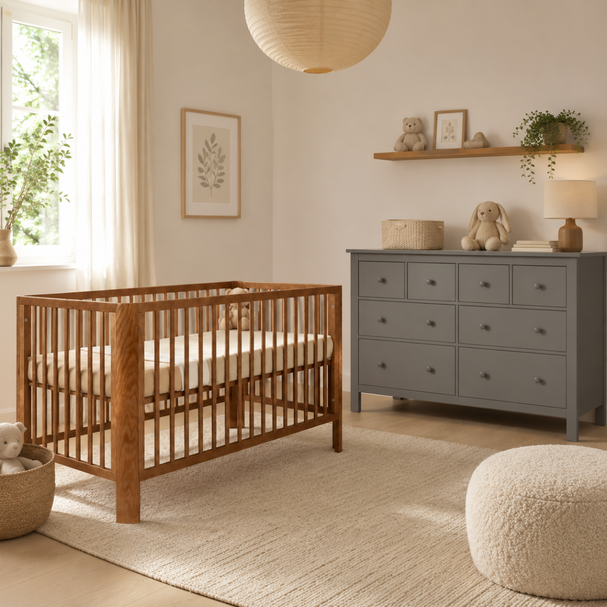 Babykamer (Meegroeiledikant Florine Walnut 70x140 + XL-Commode Bretagne Chocolate)