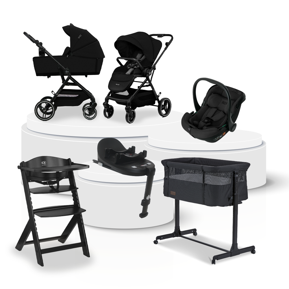 Kinderwagen Kinderkraft Yoxi 2-in-1 Pure Black Total Package Deal incl. Autostoel, Base, Kinderstoel & Co-Sleeper