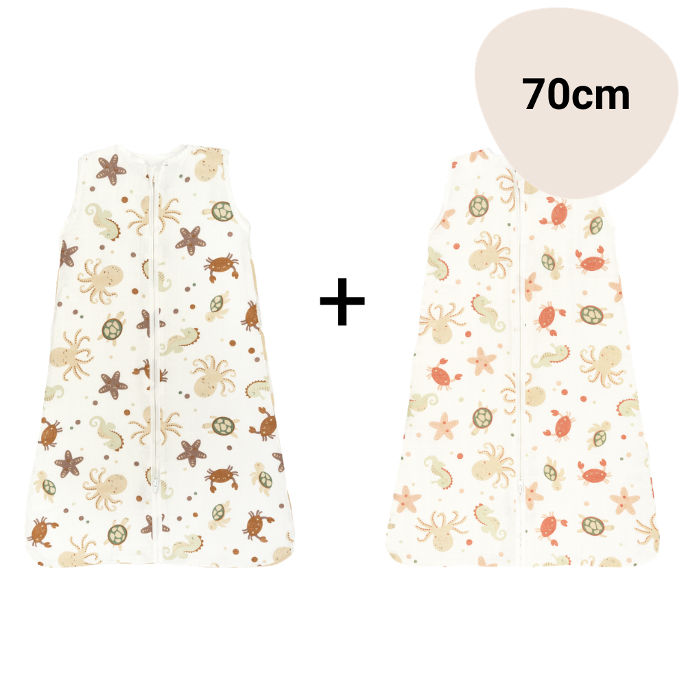 Set | 2x Slaapzak Little Boo Hydrofiel - Ocean Brown + Ocean Pink 70cm