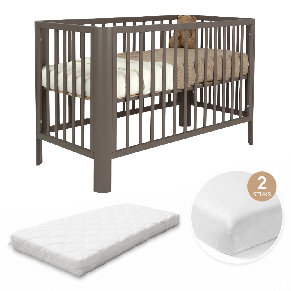 Set | Ledikant Novi Philou (Ronde Hoek) 60x120 BonBon met Matras & Hoeslakens (2st)