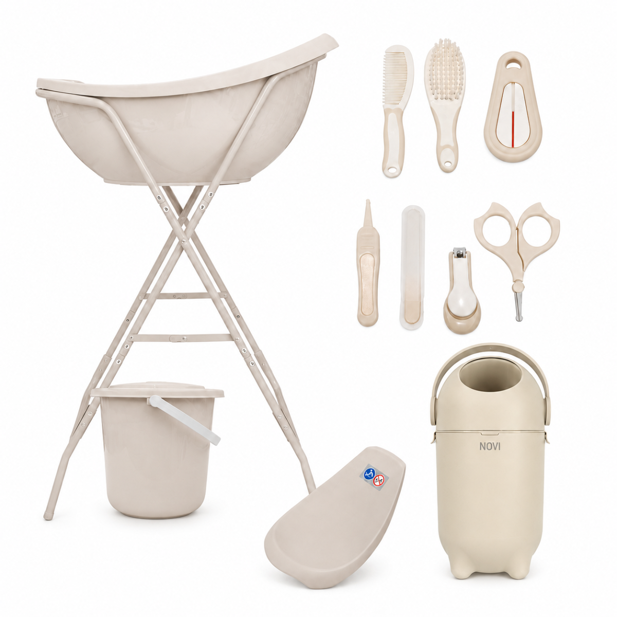 Bad & Verzorgingsset Novi Tubby Taupe + Luieremmer Nappy Taupe
